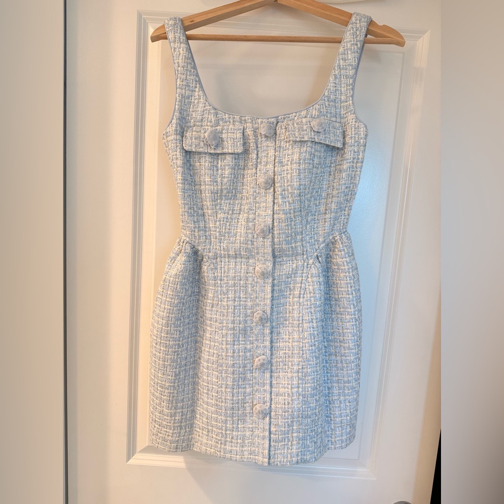 NWOT SELF-PORTRAIT BLUE BOUCLE SLEEVELESS MINI DRESS - Picture 7 of 16